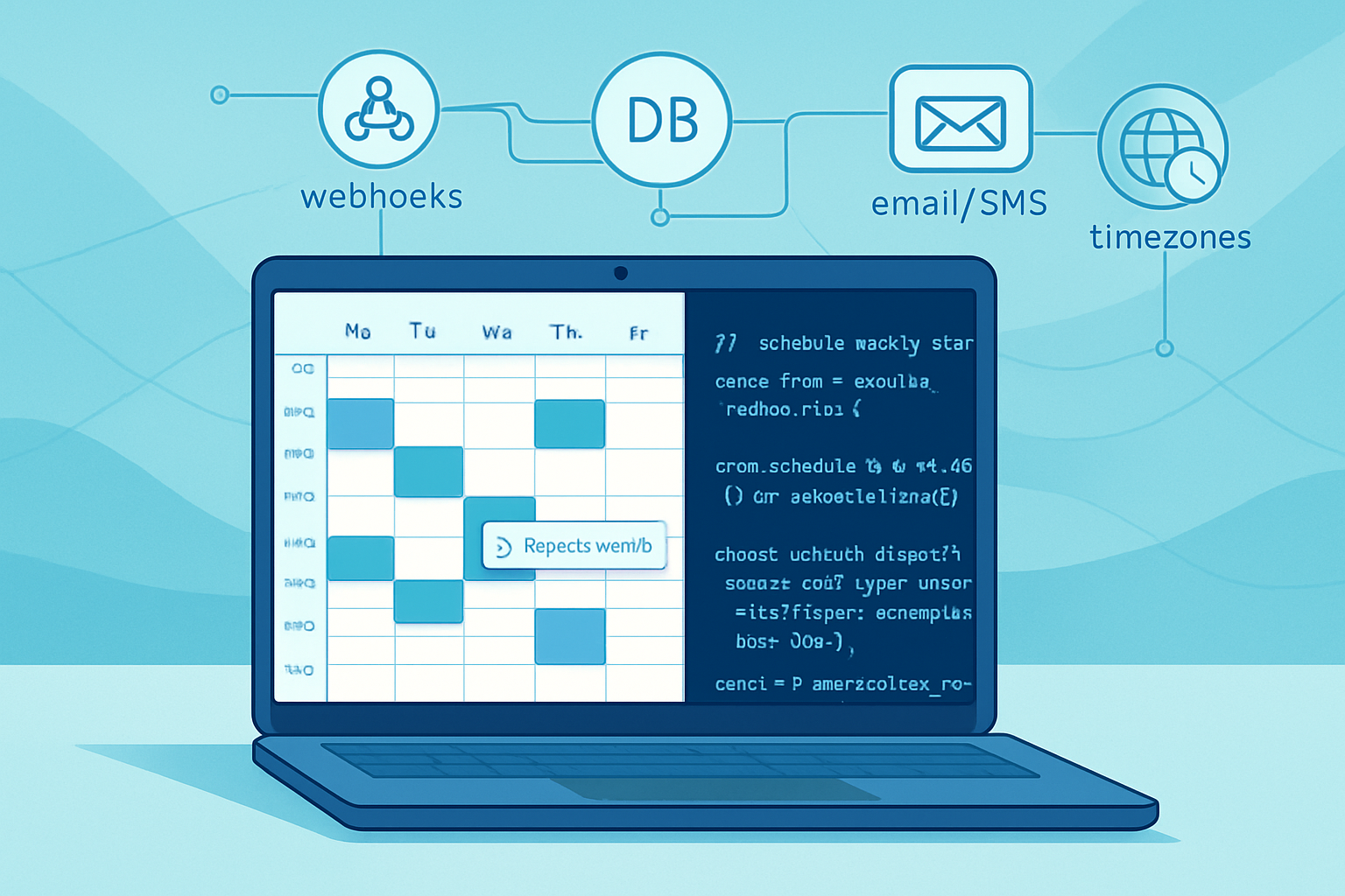 Learn to build and integrate a robust Scheduling API: design model, handle recurrences and timezones, implement conflict detection, notifications, webhooks, and scaling strategies with practical code examples.