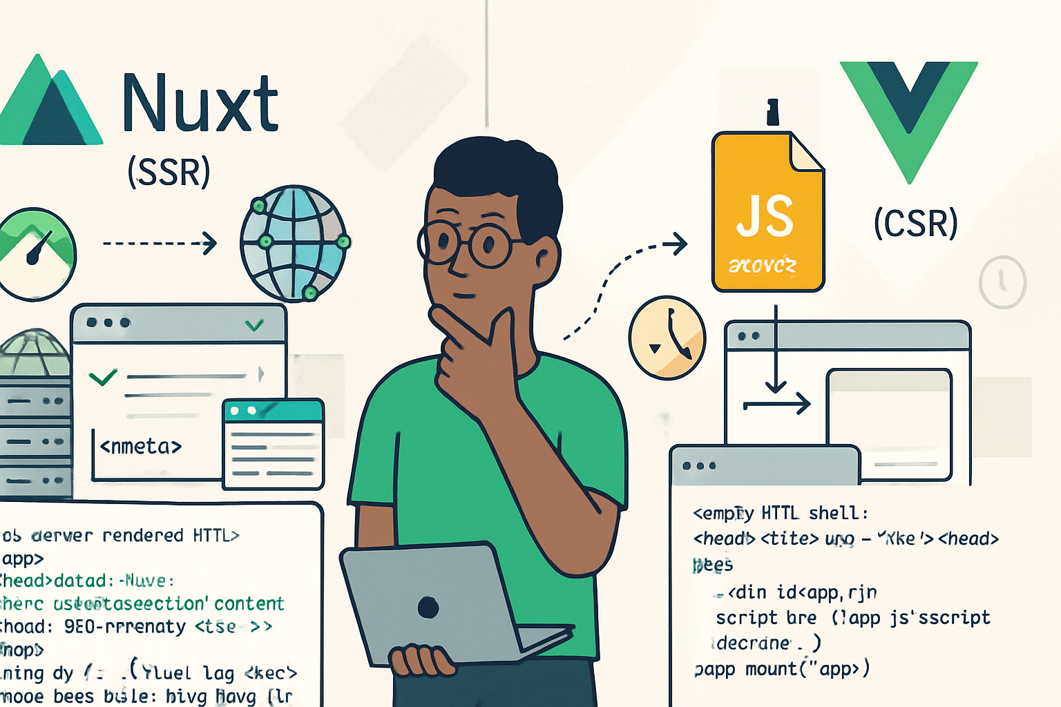 A hands‑on comparative analysis of Nuxt.js (especially Nuxt 3) and traditional Vue.js SPAs: when Nuxt gives clear performance and SEO advantages, how those advantages work, and a practical checklist to choose or migrate.